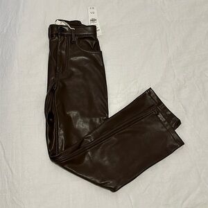 Abercrombie & Fitch Leather Pants, The 90s Straight Ultra High Rise, Brown Vegan